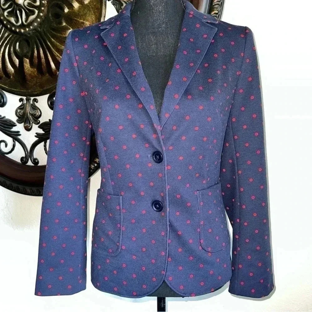 Talbots Navy Blue Blazer with Red Polka Dots NWOT Size 8P